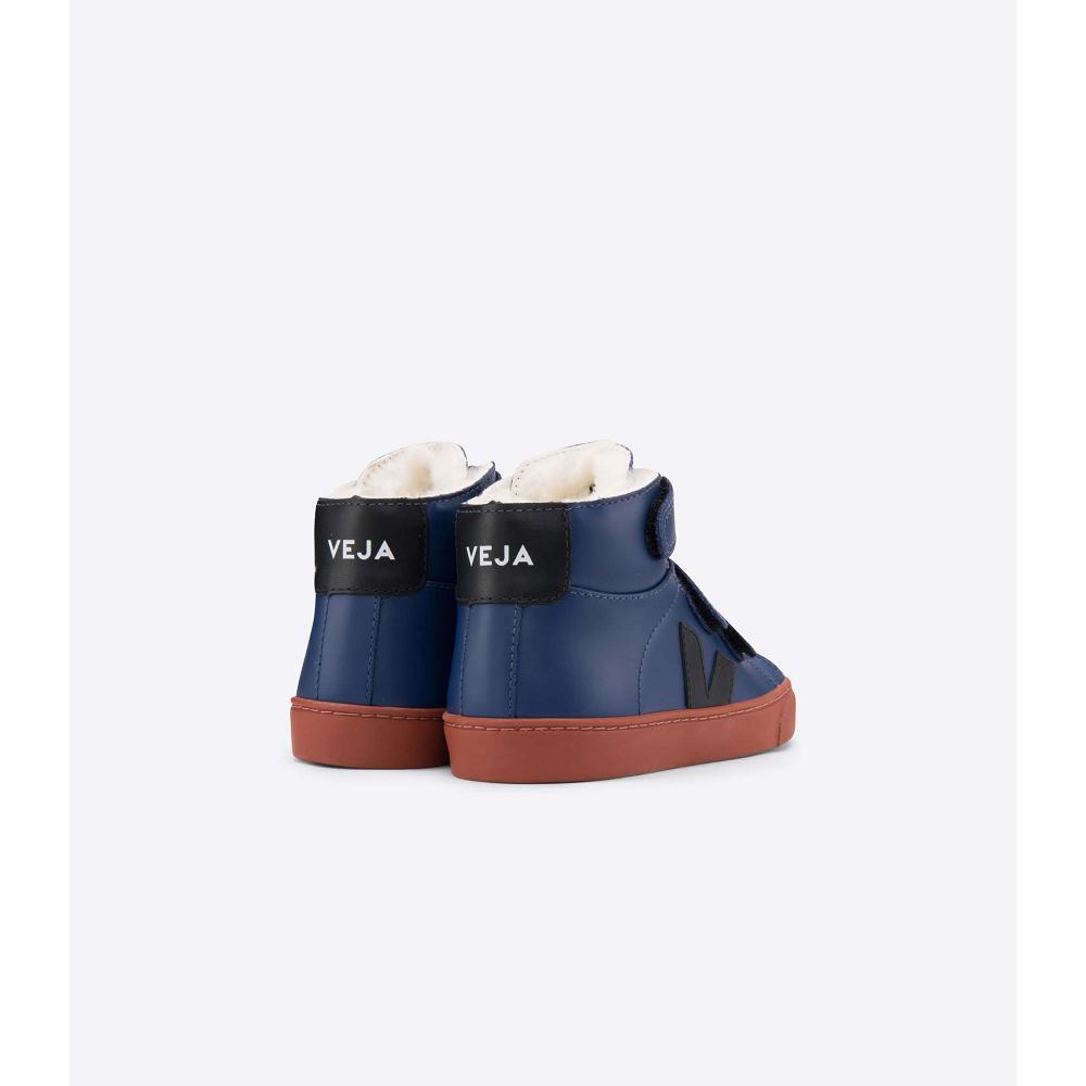 Veja ESPLAR MID FURED LEATHER Kids' High Tops Blue | CA 689MQZ